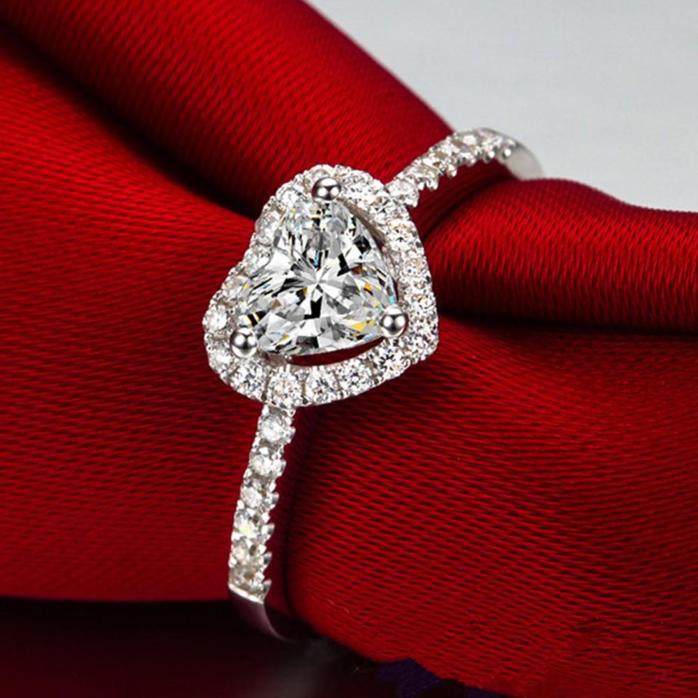 Versilberter Kristall Liebe Herzförmiger Ring | Karnz