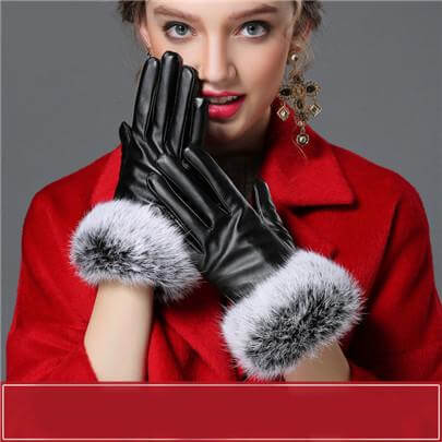 Karnz | Damen Echt Kaninchenfell Handschuhe