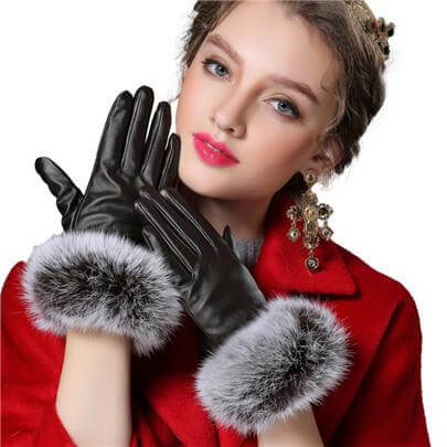 Karnz | Damen Echt Kaninchenfell Handschuhe