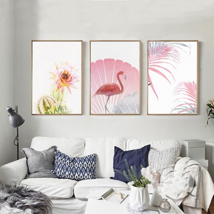 Pink Flamingo Flowers Mädchen - Leinwand Wandkunst Gemälde