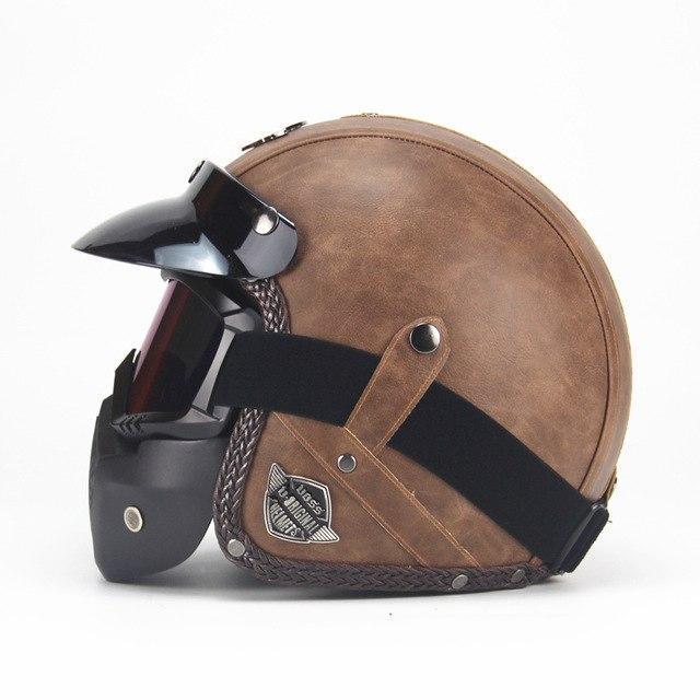 Karnz | Retro Vintage Motorradhelm Offenes Gesicht Mit Brillenmaske
