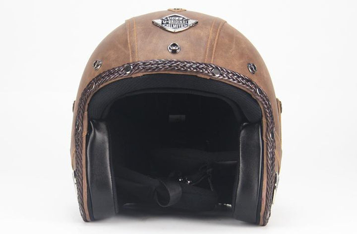 Karnz | Retro Vintage Motorradhelm Offenes Gesicht Mit Brillenmaske