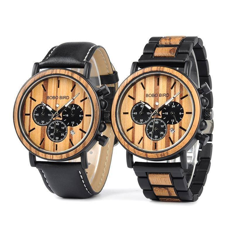 Karnz | Holz- und Edelstahl Holzarmbanduhr mit leuchtenden Zeigern Herren Quarz Armbanduhr