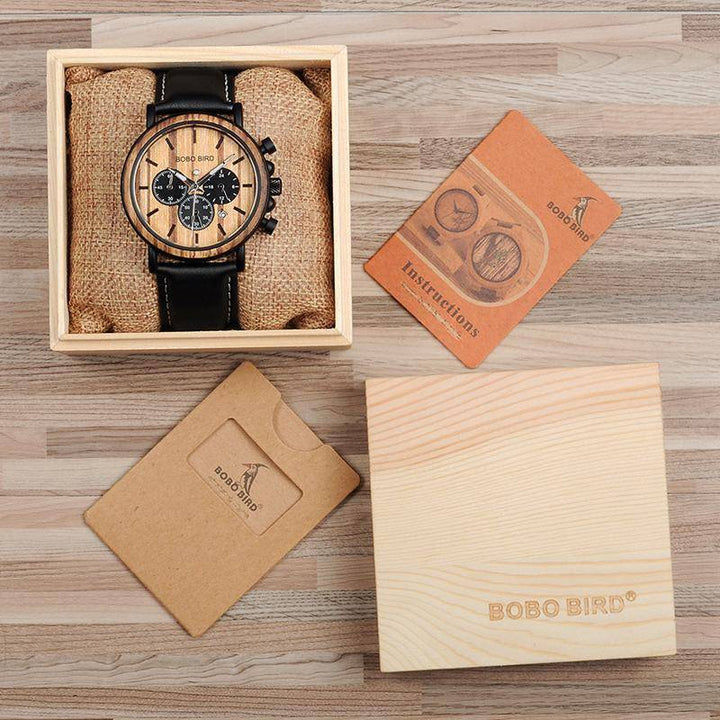 Karnz | Holz- und Edelstahl Holzarmbanduhr mit leuchtenden Zeigern Herren Quarz Armbanduhr