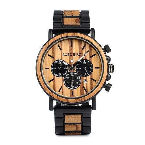 Karnz | Holz- und Edelstahl Holzarmbanduhr mit leuchtenden Zeigern Herren Quarz Armbanduhr