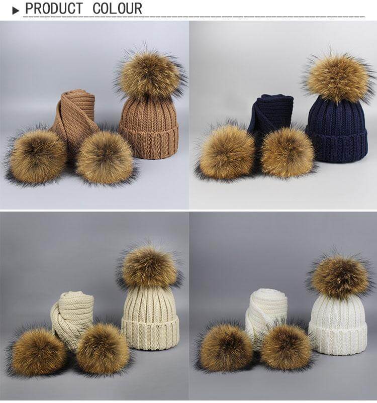 Karnz | Warm gestrickte Pelzmütze Schal Set
