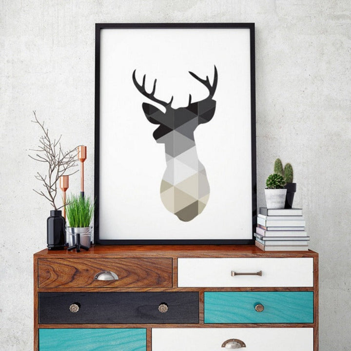 Minimalistische Geometrische Hirsch - Leinwand Wandkunst Malerei