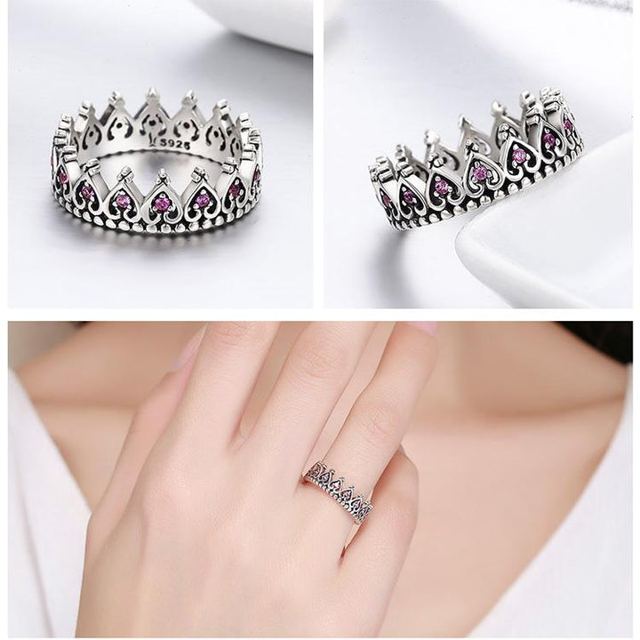 Sterling Silber Pink Crown Herz Ring | Karnz