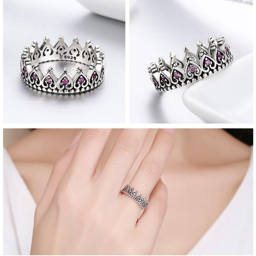 Sterling Silber Pink Crown Herz Ring | Karnz