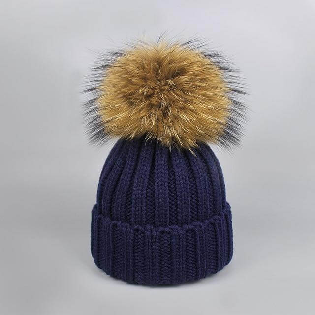 Karnz | Warm gestrickte Pelzmütze Schal Set