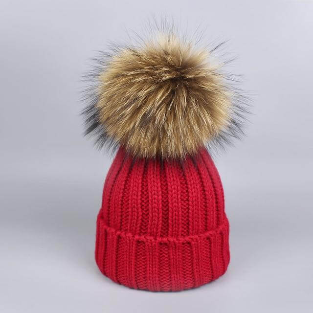 Karnz | Warm gestrickte Pelzmütze Schal Set