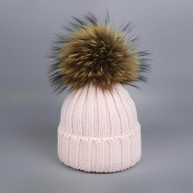 Karnz | Warm gestrickte Pelzmütze Schal Set