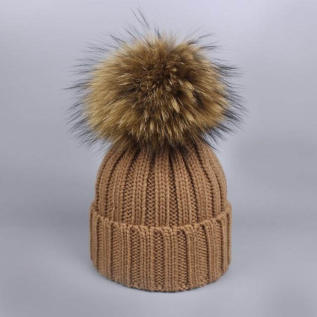 Karnz | Warm gestrickte Pelzmütze Schal Set