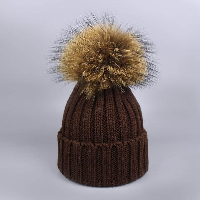 Karnz | Warm gestrickte Pelzmütze Schal Set