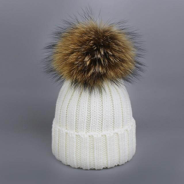 Karnz | Warm gestrickte Pelzmütze Schal Set