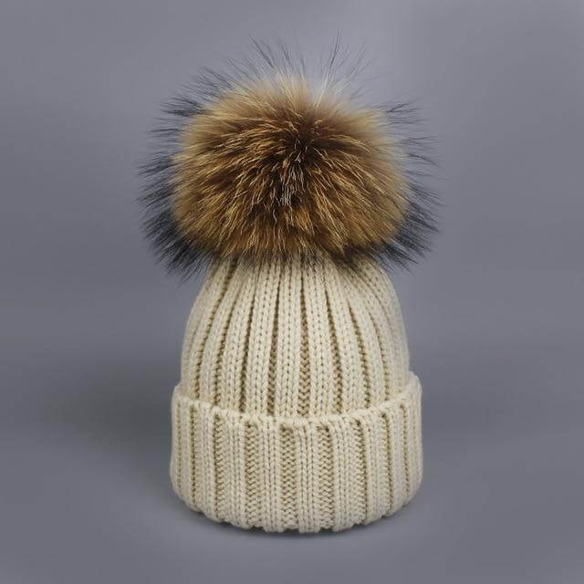 Karnz | Warm gestrickte Pelzmütze Schal Set