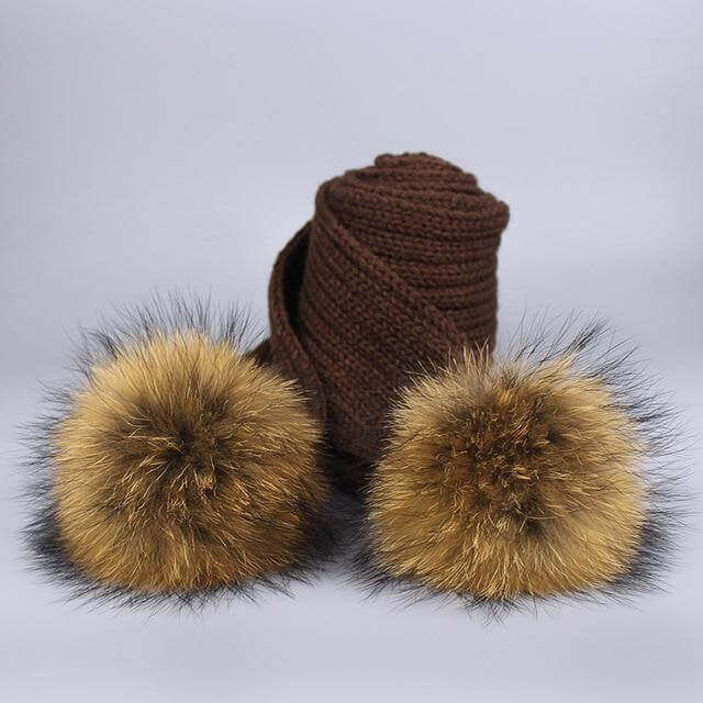 Karnz | Warm gestrickte Pelzmütze Schal Set