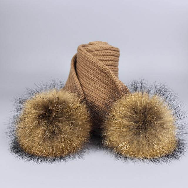 Karnz | Warm gestrickte Pelzmütze Schal Set