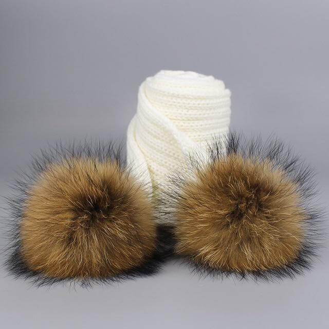 Karnz | Warm gestrickte Pelzmütze Schal Set