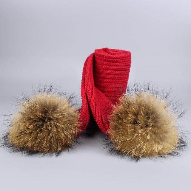 Karnz | Warm gestrickte Pelzmütze Schal Set