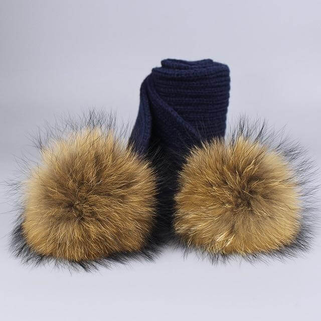 Karnz | Warm gestrickte Pelzmütze Schal Set
