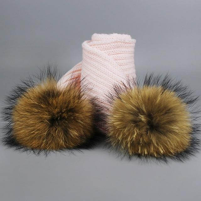Karnz | Warm gestrickte Pelzmütze Schal Set