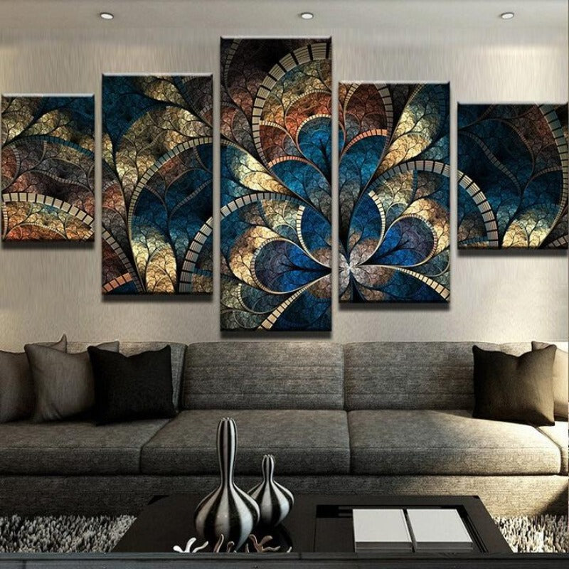 Modernes abstraktes Blumenmotiv – Vivid Pic 5-teiliges Leinwandbild
