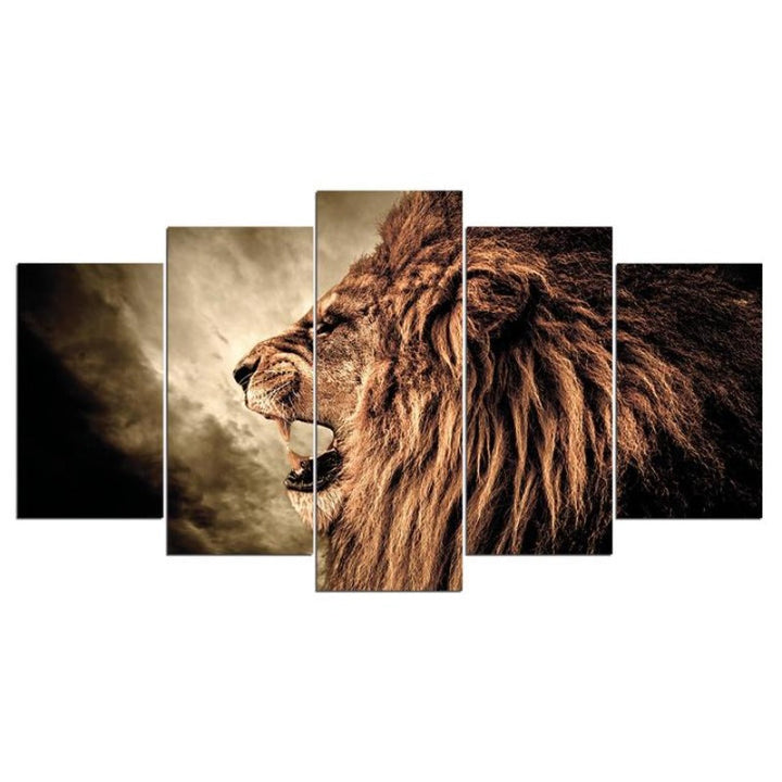Grand Lion Howl | Brüllender Löwe - 5-teiliges Leinwand Wandkunst Gemälde