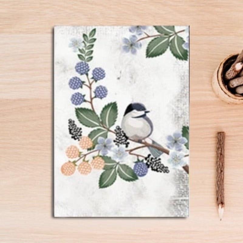 Nordisches Vintage-Leinwandbild mit Blumen, Vögeln und Schmetterlingen