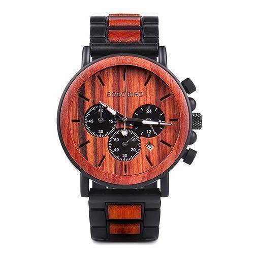 Karnz | Holz- und Edelstahl Holzarmbanduhr mit leuchtenden Zeigern Herren Quarz Armbanduhr