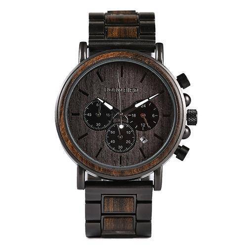 Karnz | Holz- und Edelstahl Holzarmbanduhr mit leuchtenden Zeigern Herren Quarz Armbanduhr