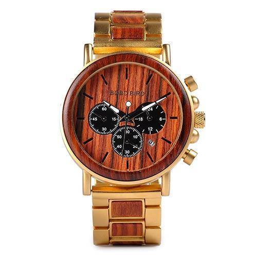 Karnz | Holz- und Edelstahl Holzarmbanduhr mit leuchtenden Zeigern Herren Quarz Armbanduhr