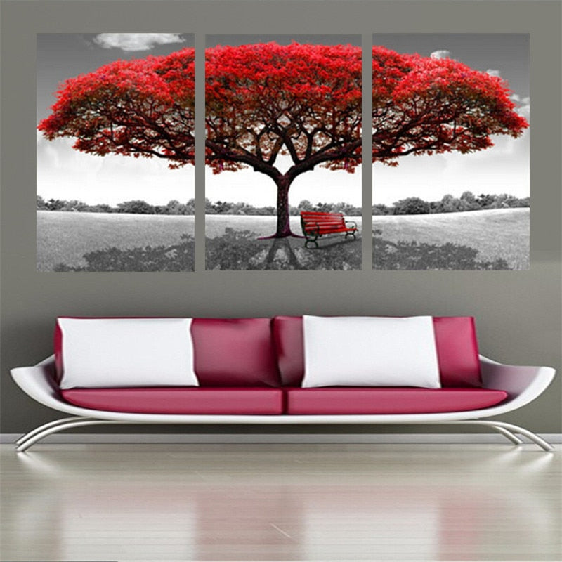 Roter Baum – Leinwandbild, 3-teilig