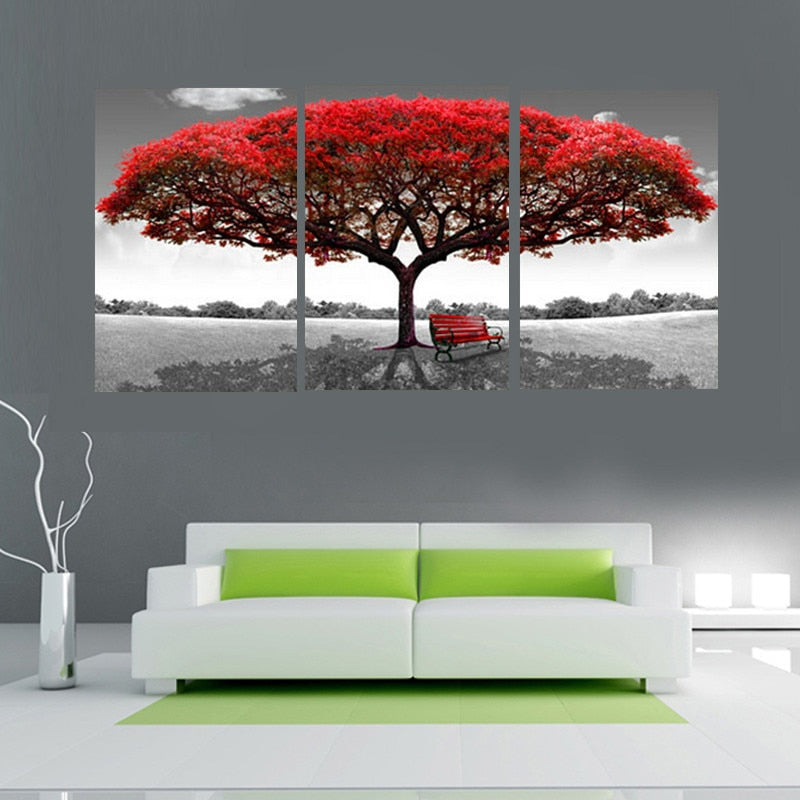 Roter Baum – Leinwandbild, 3-teilig