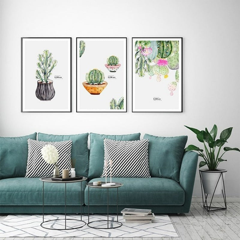 Poster mit nordischer Kaktusblüte im Topf – Leinwandbild