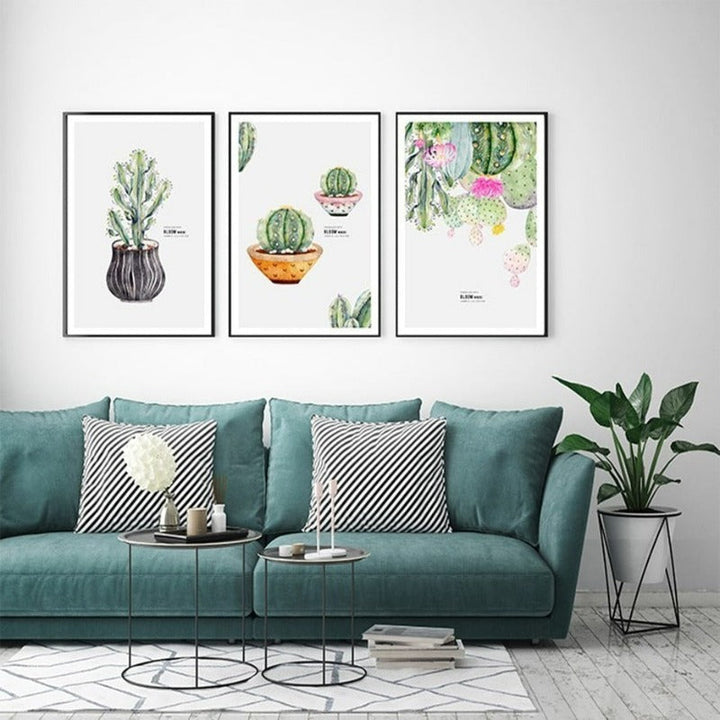 Poster mit nordischer Kaktusblüte im Topf – Leinwandbild