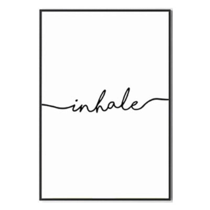 Minimalistisch Schwarz Weiß Ausatmen Einatmen Buchstaben - Leinwand Wandkunst Malerei