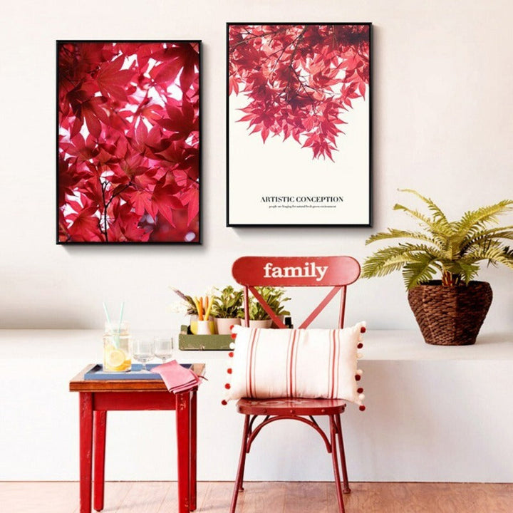 Künstlerisches Poster mit nordischem rotem Blattmotiv – Leinwandbild