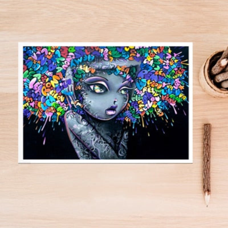 Schönes Mädchen Graffiti Kreatives Haar - Leinwand Wandkunst Malerei