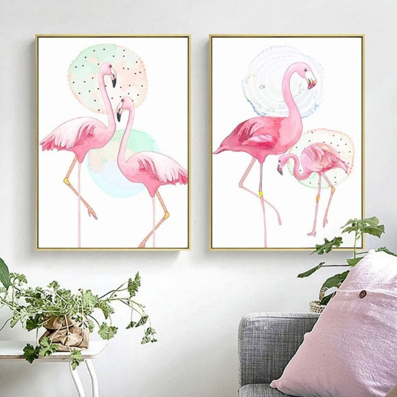 Pink Flamingo Tiere Blumen Poster - Leinwand Wandkunst Gemälde