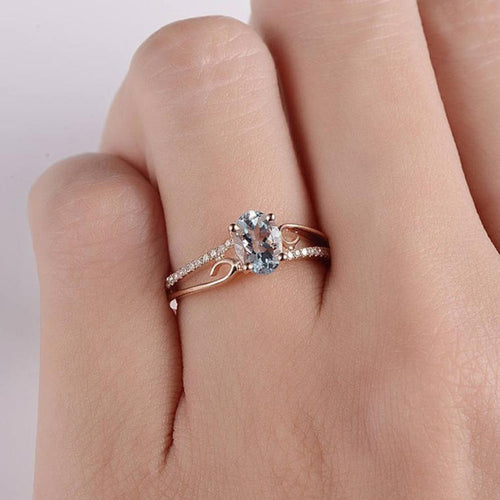 Oval Cut Rose Gold Double to Single Band Ring | Karnz