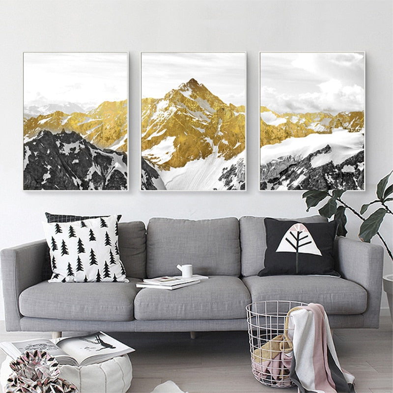 Mystisches Goldenes Berglandschaft Wandkunst Fine Art Leinwanddrucke Abstrakte Nordische Bilder Für Modernes Wohnen