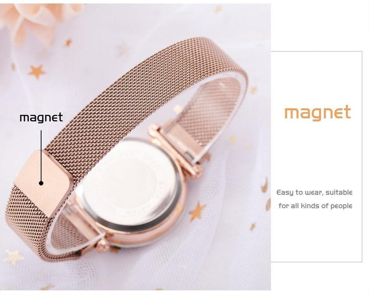 Karnz | Modischer Einzigartiger Mesh Magnetverschluss Exotische Sternen-Diamant Designer Luxus Damen Uhr