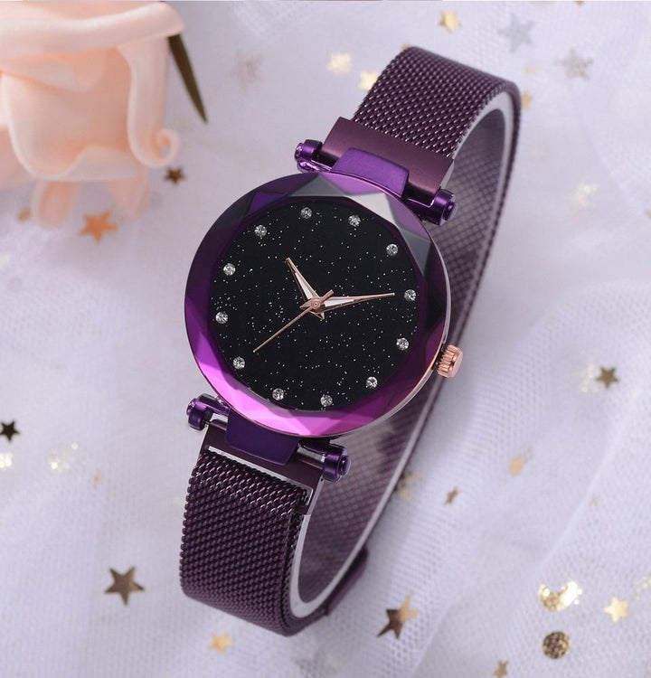 Karnz | Modischer Einzigartiger Mesh Magnetverschluss Exotische Sternen-Diamant Designer Luxus Damen Uhr