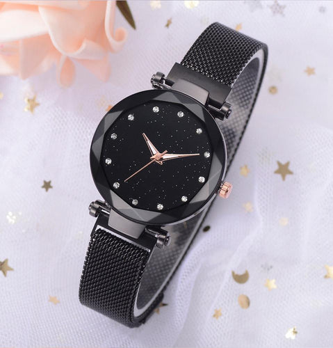 Karnz | Modischer Einzigartiger Mesh Magnetverschluss Exotische Sternen-Diamant Designer Luxus Damen Uhr