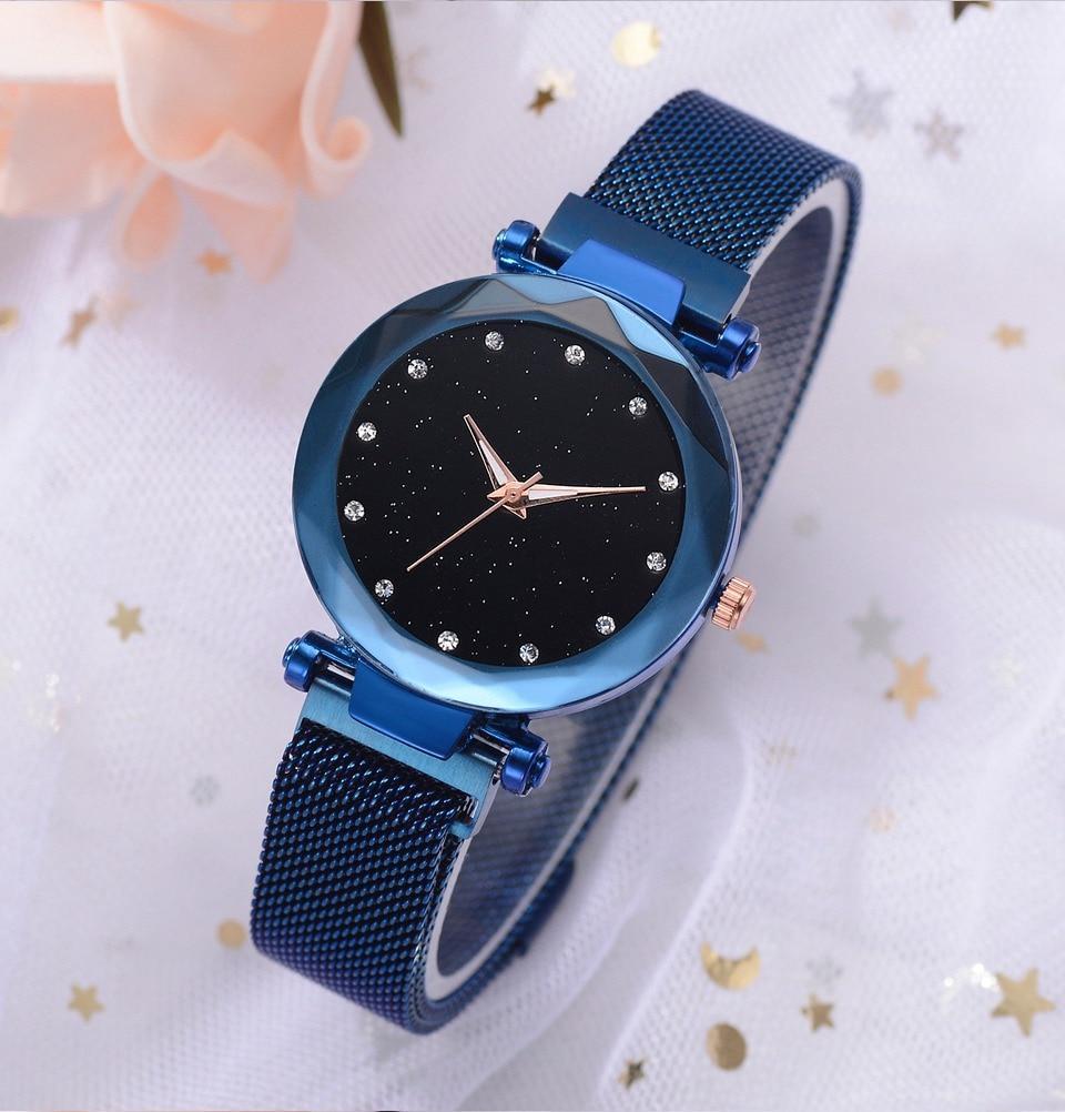Karnz | Modischer Einzigartiger Mesh Magnetverschluss Exotische Sternen-Diamant Designer Luxus Damen Uhr
