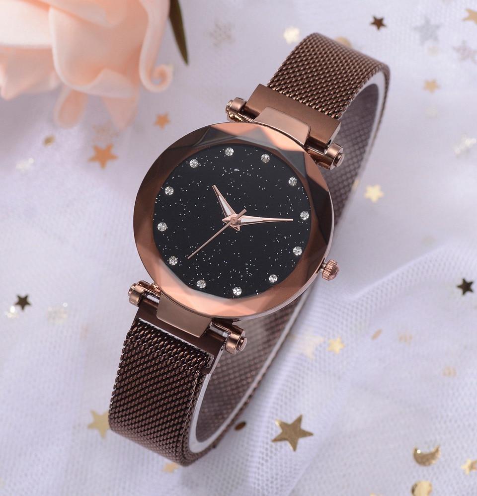 Karnz | Modischer Einzigartiger Mesh Magnetverschluss Exotische Sternen-Diamant Designer Luxus Damen Uhr