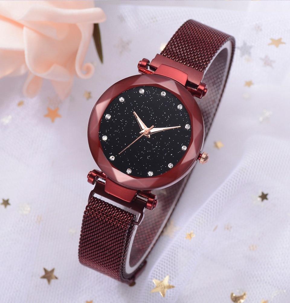 Karnz | Modischer Einzigartiger Mesh Magnetverschluss Exotische Sternen-Diamant Designer Luxus Damen Uhr