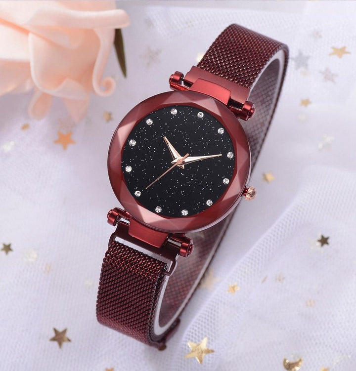 Karnz | Modischer Einzigartiger Mesh Magnetverschluss Exotische Sternen-Diamant Designer Luxus Damen Uhr