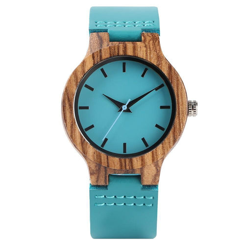 Karnz | Damen Bambus Holz Uhr - Armbanduhr Türkis